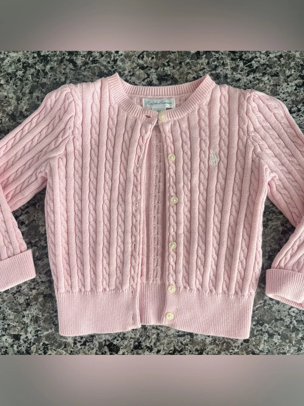 Ralph Lauren Light Pink Cotton Mini Cable Cardigan - 18 Months 🎀